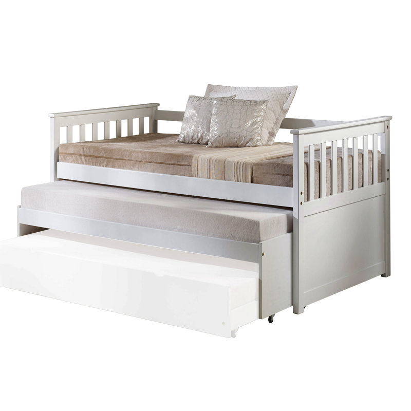 White Slatted Armrest Twin Daybed With Roll-Out Bed
