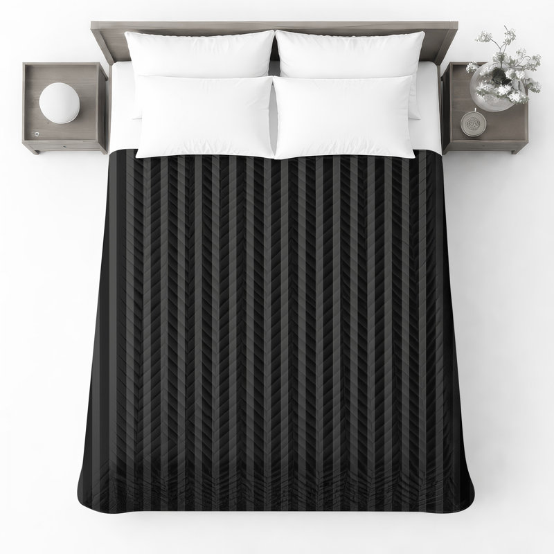 Black Vertical Stripes Bedding Stripes Bedspread Pattern, Full / Double