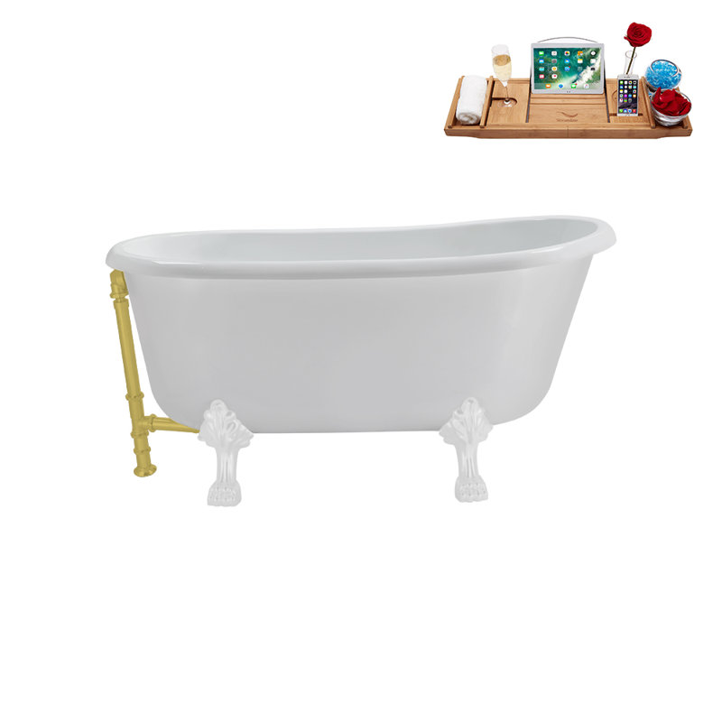 57.5'' x 29.5'' Soaking Acrylic Bathtub, Polished Gold, Matte Pink
