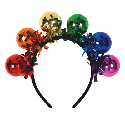 Bandeau disco de luxe Beistle – Boules arc-en-ciel à facettes avec serre-tête à pression, taille unique convenant à la plupart des adultes pour les soirées disco, les bals et les photomatons