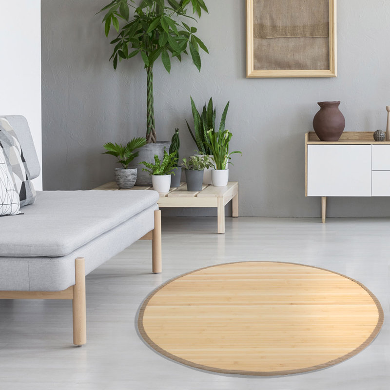 Oval Sarramea Solid Colour Bamboo Slat / Seagrass Hand Woven Area Rug, Round 150cm