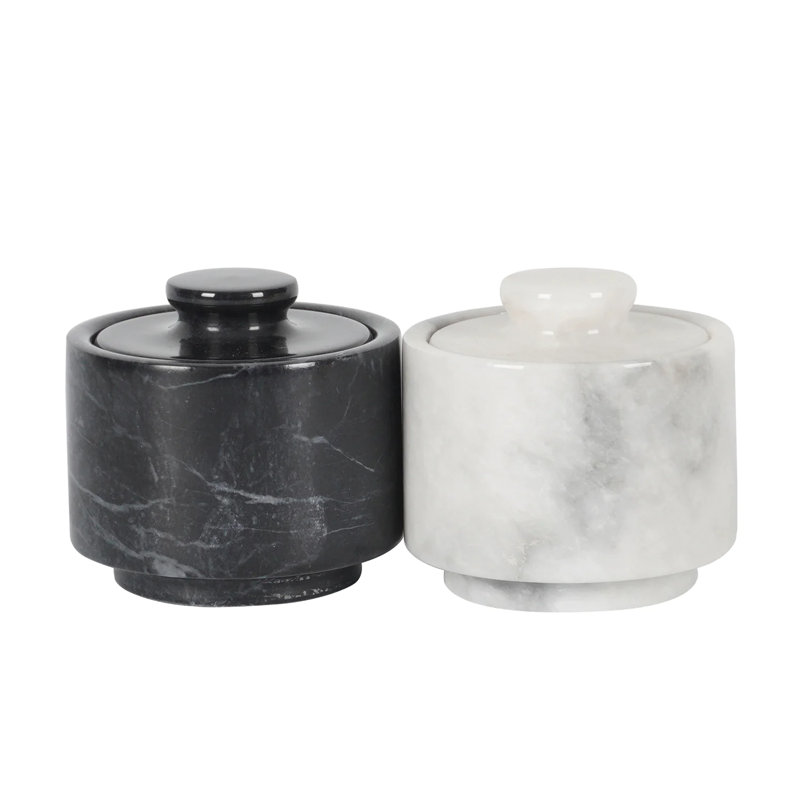 Handmade Marble Salt Sellar Set Of 2 Lidded
