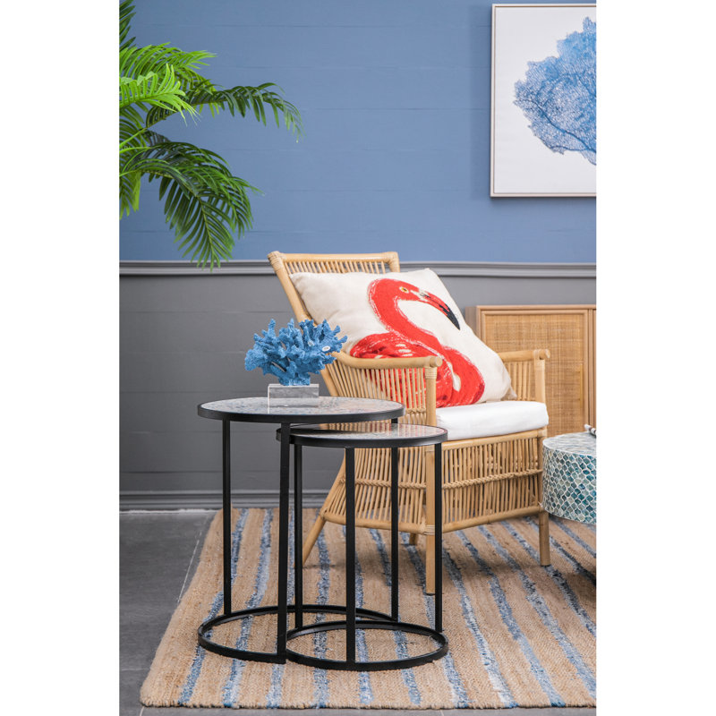 De 2 tables de bout, tables d'appoint empilables avec structure en métal robuste pour les espaces compacts, salon, bureau, fer noir, sans assemblage rond, petit assemblage
