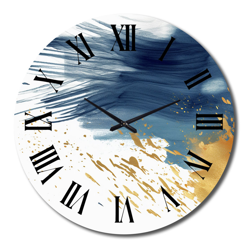 Horloge murale bleu foncé et or abstrait II - Fractals, Très grand