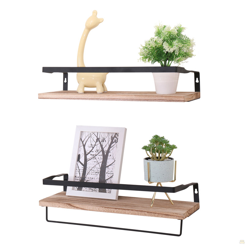 Floating Shelves, Long Wall Shelves Set Of 2, Wall Mounted Shelves With Brackets