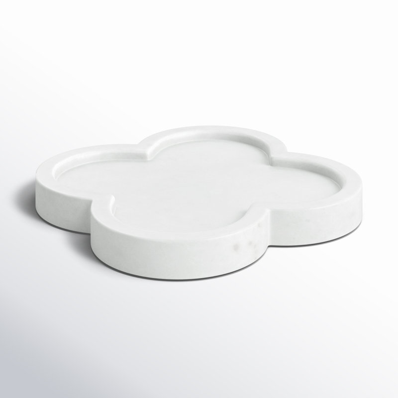 Roch 8" Dyer White Marble Trinket Tray, Flower Shape, 1"H - 8" x 8" x 1"