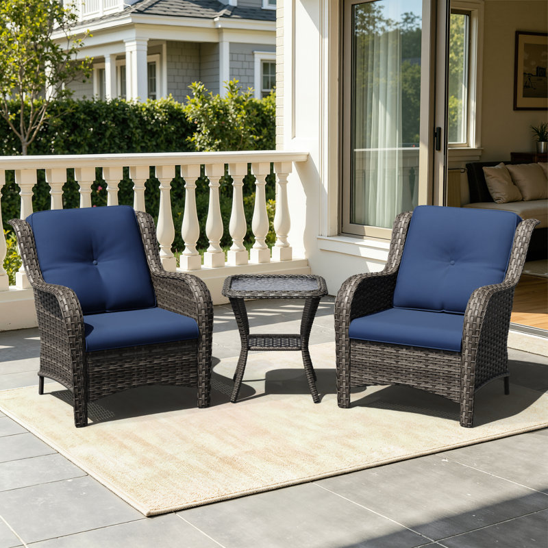 2 - Person Patio Conversation Set with Cushions, Blue