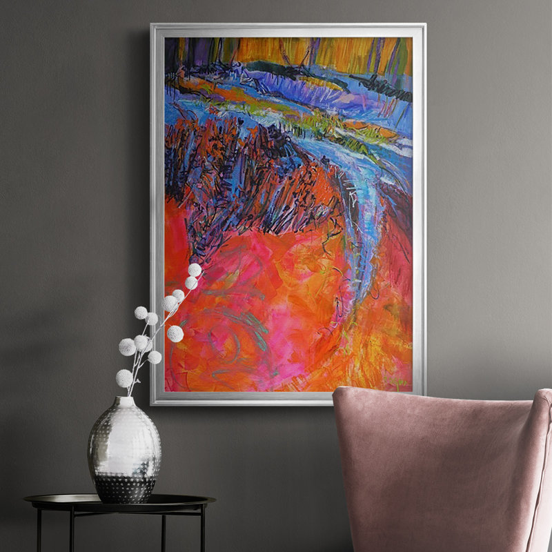 Vibrant Flow I sur papier, H 42,5 po x l 30,5 po x P 1 po, Encadrement argenté
