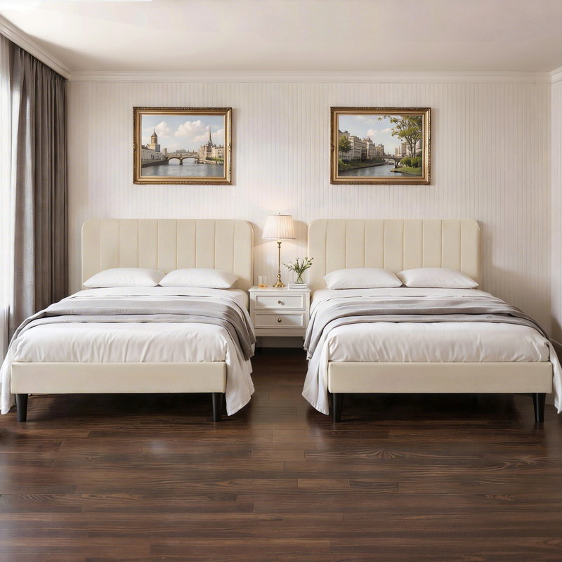 Double Size Upholstered Beds, Modern Platform Bed Frame With Adjustable Headboard, Wooden Slats Support, No Box Spring Needed, Easy to Assembly