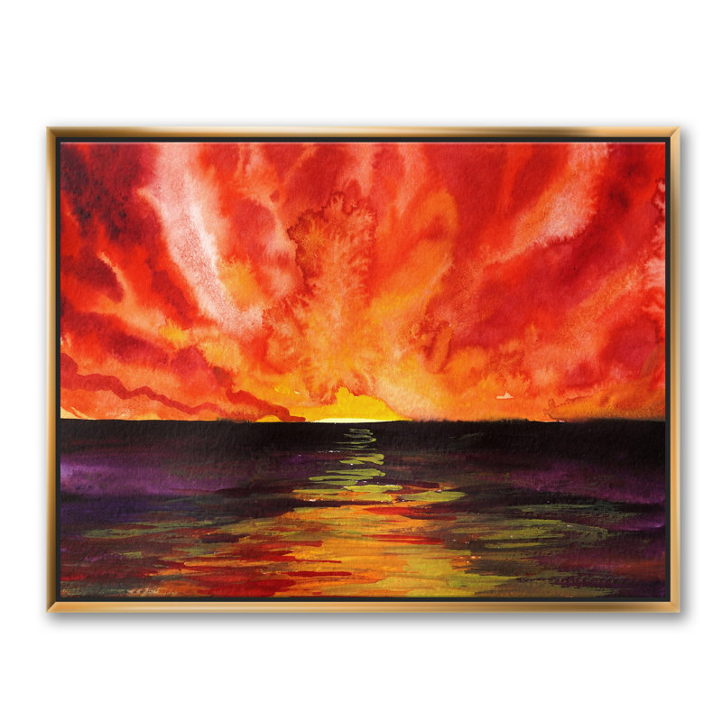 «Bright Sunset Over Ocean», reproduction d'art sur toile, Toile encadrée d'or, H 12 po x l 20 po x p 1 po
