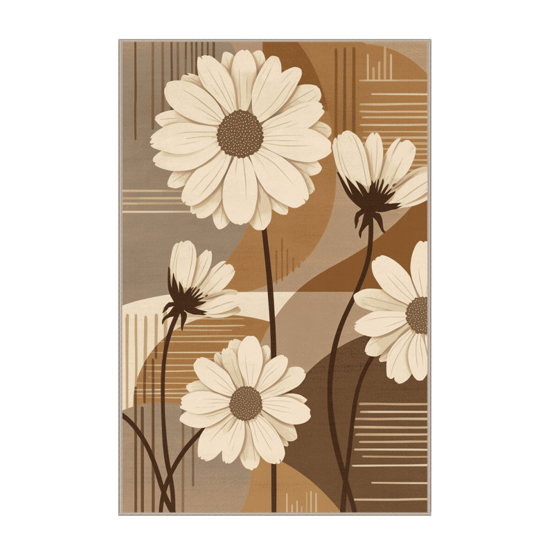 Tapis brun clair lavable à la machine à la camomille scandinave Ottwell, 4 x 2