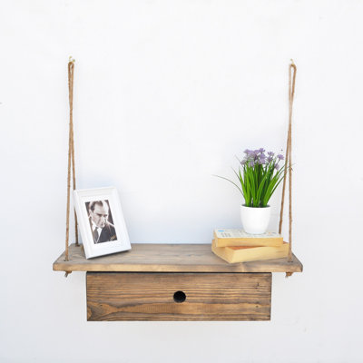 Spruce Solid Wood Accent Shelf with Drawer