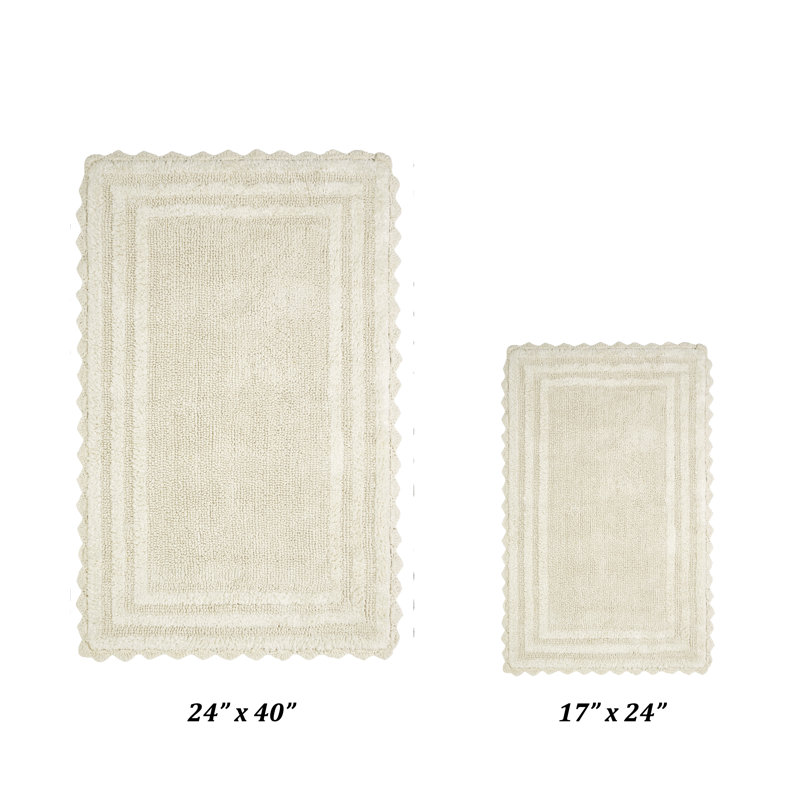 Rasika 100% Cotton Tufted 2 Piece Bathroom Rug Set, Reversible, Super Absorbent & Extra Soft Machine Washable Bath Rug Ideal for Shower & Tub Areas