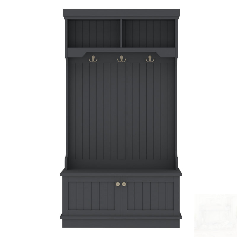 Multifunctional Hall Tree With Storage Shoe Bench, 4-In-1 Design For Entryway And Hallway, Black