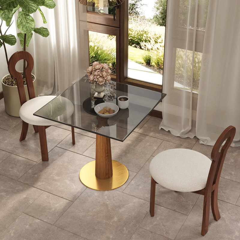 Ensemble 3 pièces de table de salle à manger carrée moderne en verre avec 2 chaises en tissu Boucle