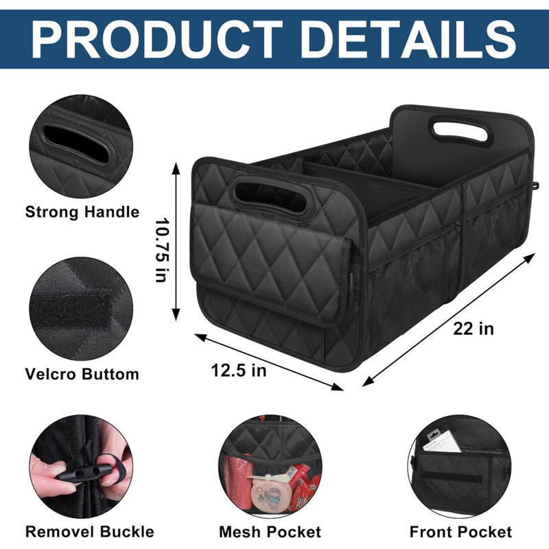 Noaman Leather Trunk Organizer For SUV Car Trunk Storage Organizer With Lid And 2 Removable Dividers Foldable Car Organizers And Storage Box For Sedan With 2 Metal Locking Clasps