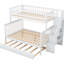 Lit simple superposé au-dessus d'un lit double avec lit gigogne et escalier blanc-1436952958