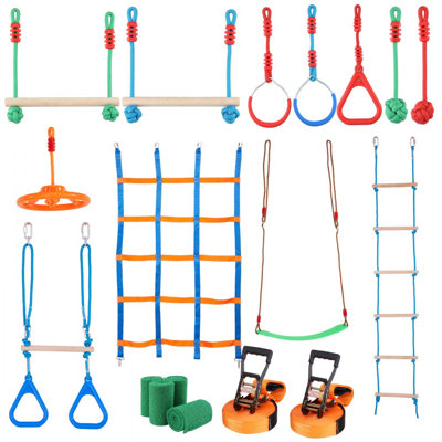 Parcours d'obstacles pour enfants Ninja Warrior, 2 lignes d'attaque résistantes aux intempéries de 50 pi, ligne de singe d'une capacité de poids de 500 lb, ensemble de jeu extérieur, ensemble de matériel d'entraînement pour les jouets dans la cour a