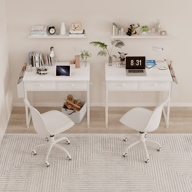 Petit bureau d'ordinateur avec 2 tiroirs, Blanc