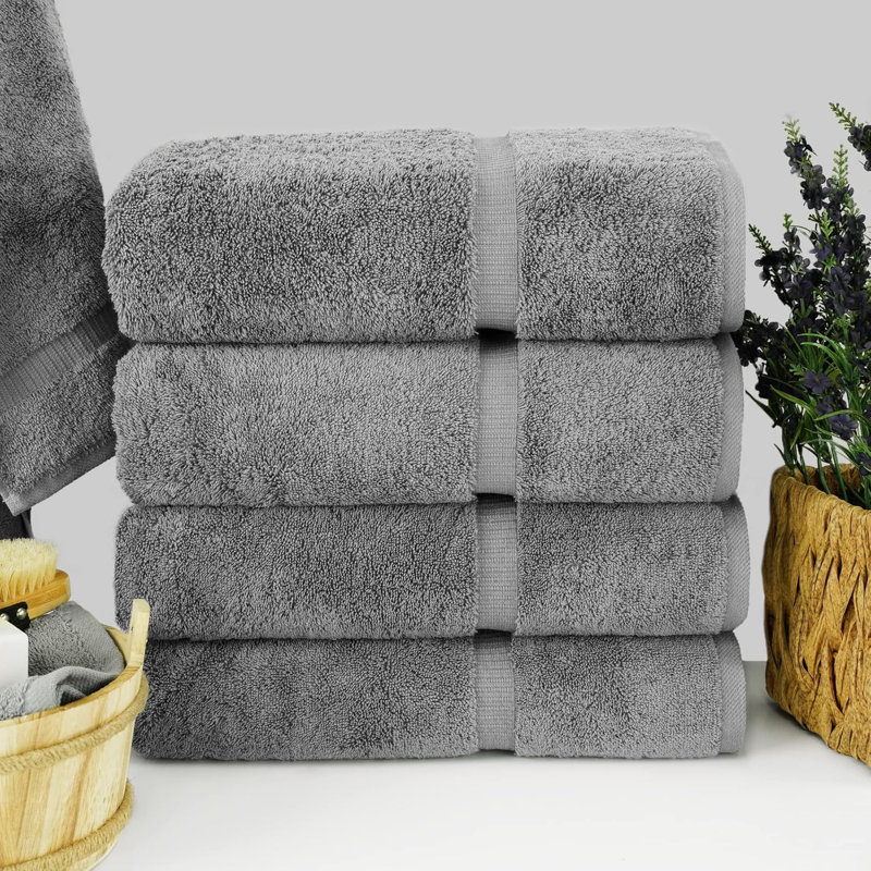 Turkish Linens | Hotel & Spa Quality 100% Cotton Premium Turkish Towels | Soft & Absorbent (4-Piece Bath Towels, Gray)