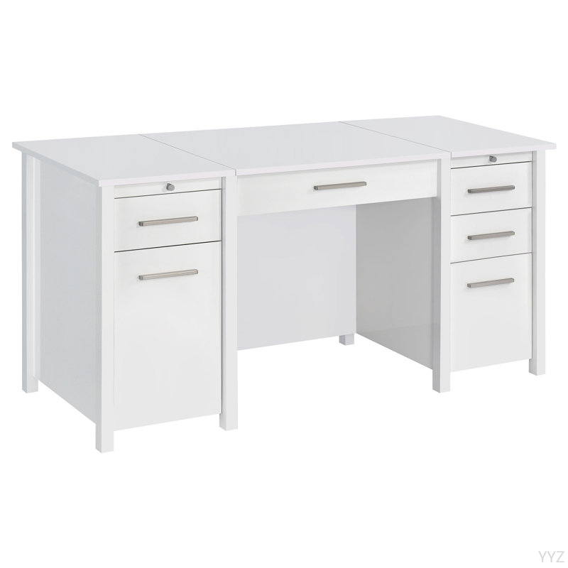 Bureau blanc 4 tiroirs ultrabrillant, Blanc