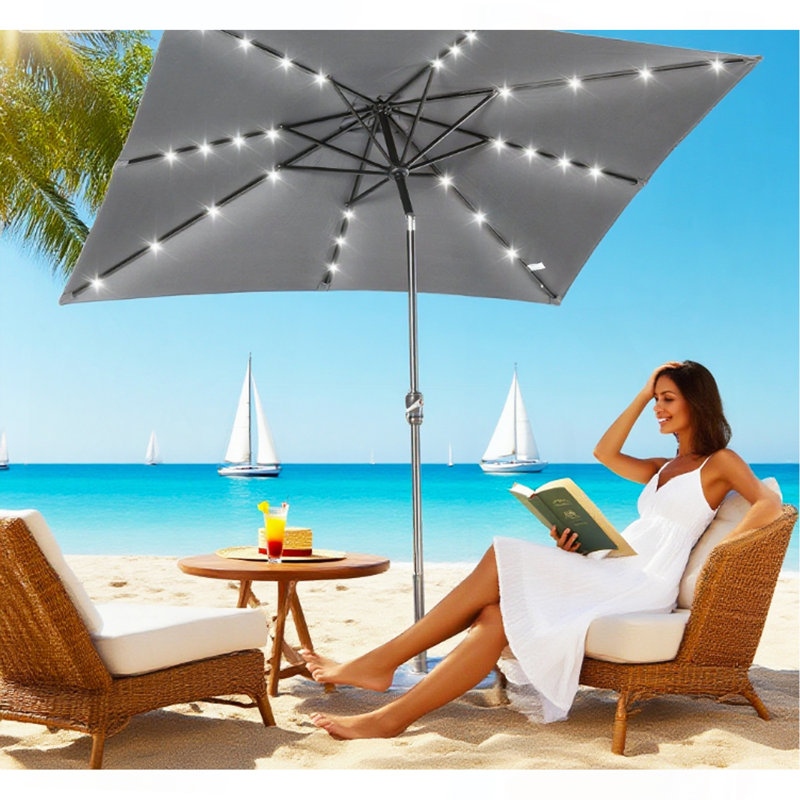 Parasol solaire Sun, parasol de patio éclairé, Gris foncé