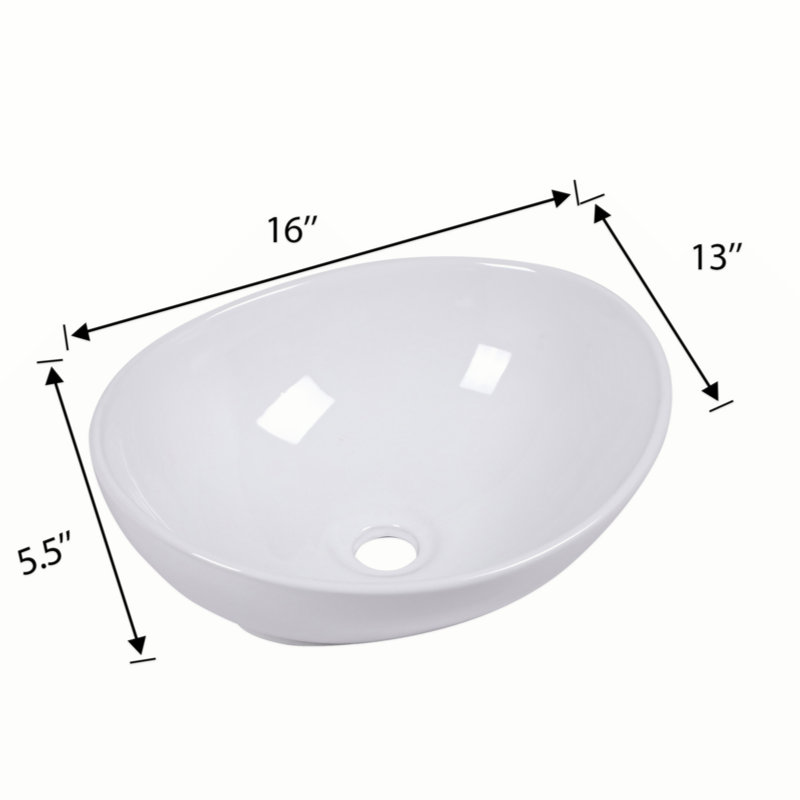 Lavabo de salle de bain vasque ovale en céramique blanche 16 x 13 pouces