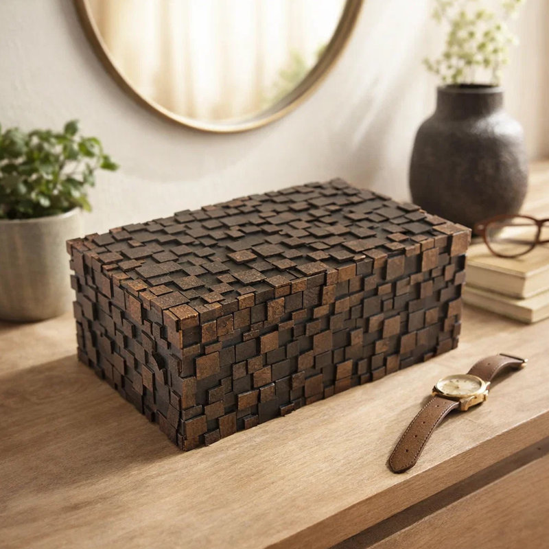 Lissa Decorative Storage Box, Textured Resin, 13 Inch, Brown