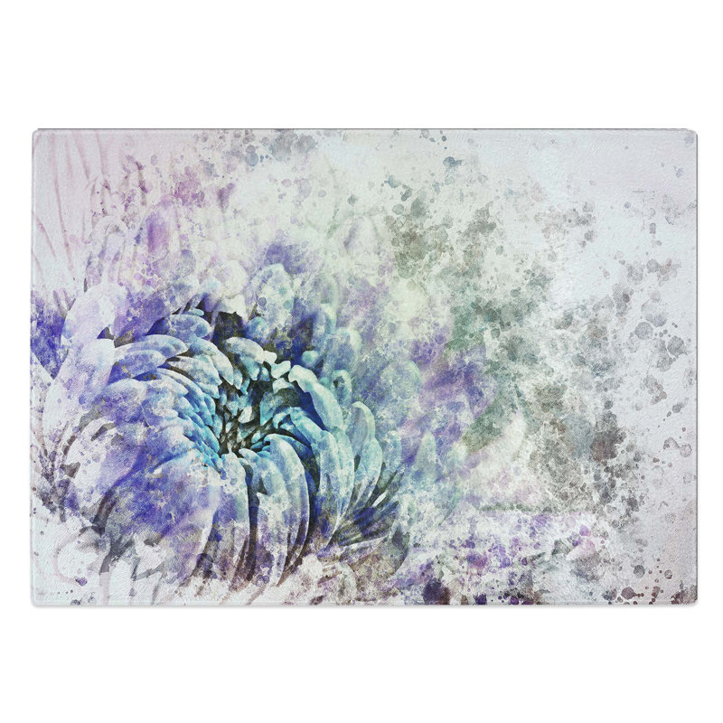 Glass Lilac & Blue Chrysanthemum in Abstract Chopping Board, 39 cm W x 28.5 cm L