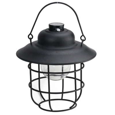 6.25" Black Cup-Shaped Solar Powered LED Outdoor Patio Metal Lantern