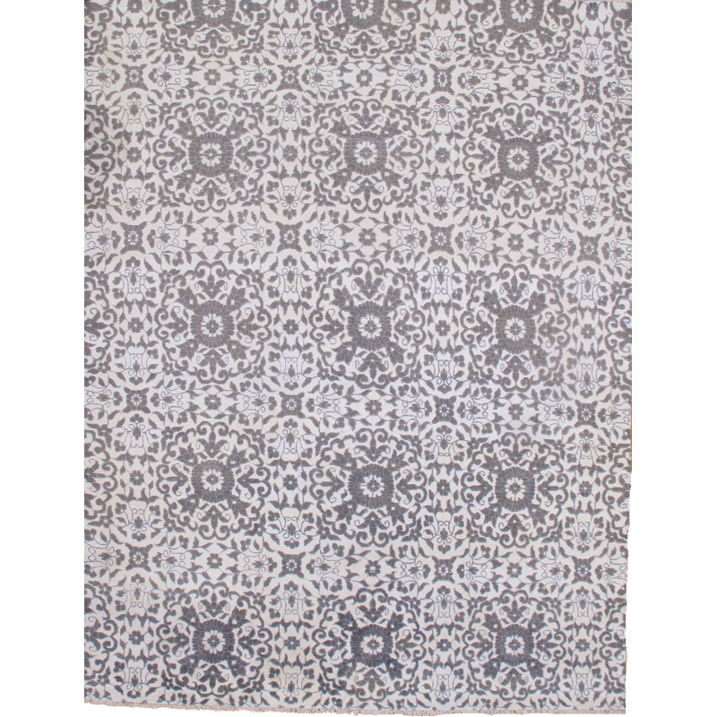 Tapis gris en soie noué à la main Emirarslan