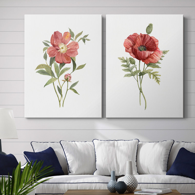Pivoine écarlate - ensemble de 2 reproductions d'art, Pas de tapis, H 20 po x l 32 po x P 1 po, Toile tendue