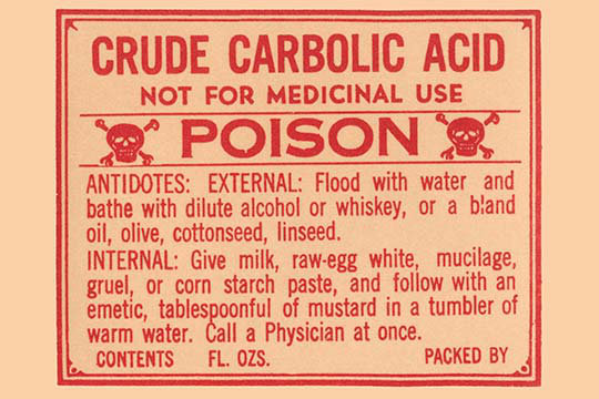 Acide carbolique brut-pas pour usage médical-poison-impression d’art textuel, H 30 po x l 20 po