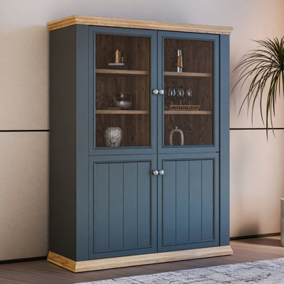 Rosswell Modern cottage style display cabinet with 4 doors, engineered wood, decor, 119.3 cm W x 156.2 cm H x 43.5 cm D