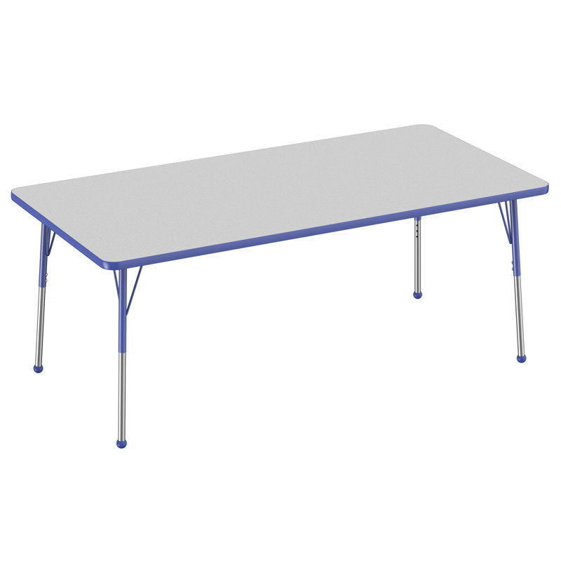 Table d'activité rectangulaire à hauteur réglable en forme de T, Gris/Bleu/Noir, 36 po x 72 po, Roulement à bille standard