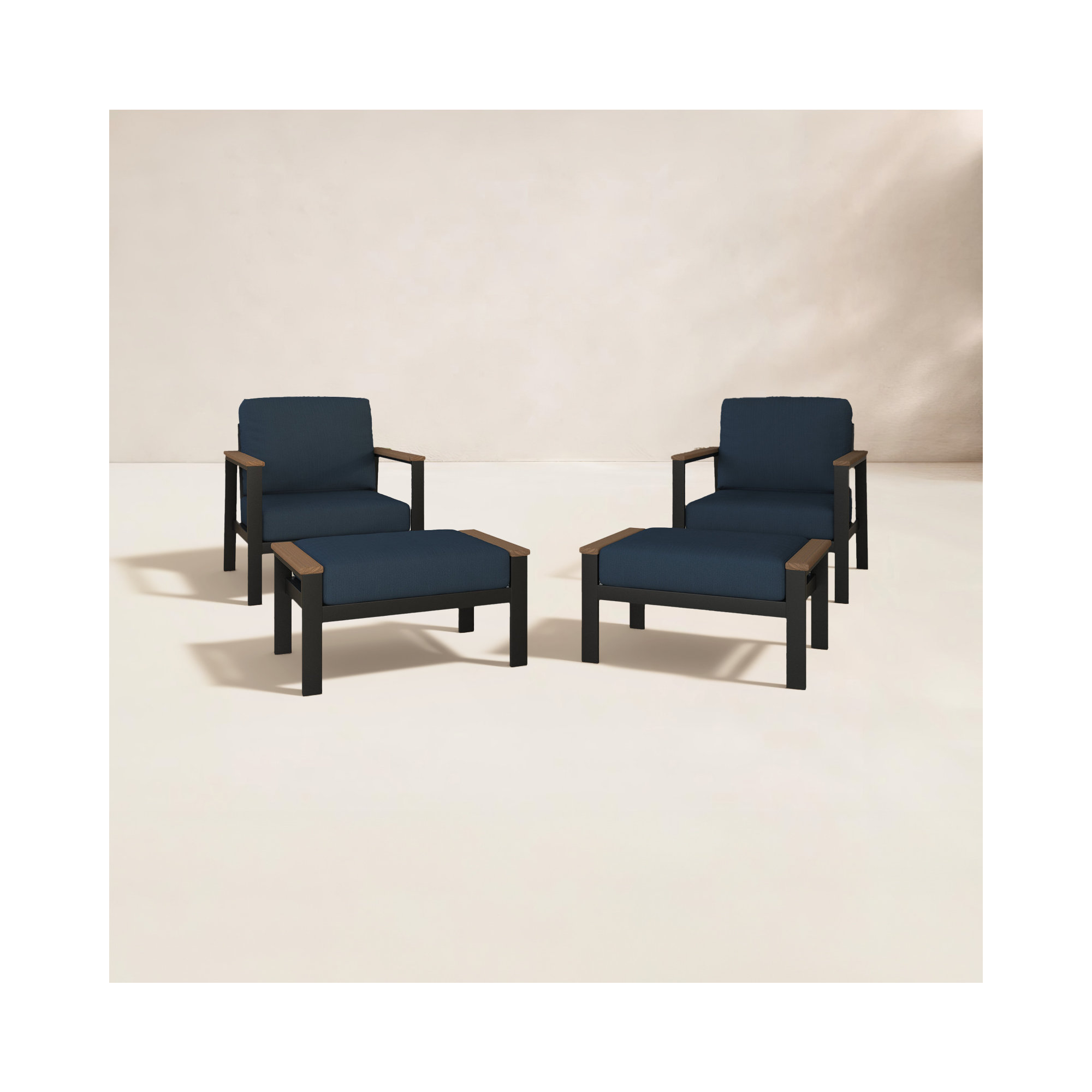 Townsend Patio Chair Sunbrella® Cushions and Ottoman, Canvas Navy Sunbrella® Canvas
