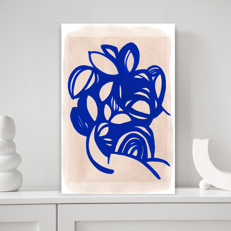 Bleu abstrait floral abstrait contemporain minimaliste fleur nature, H 18 po x l 12 po
