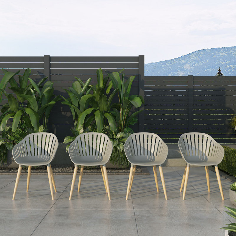 Chaise avec accoudoirs de patio en eucalyptus como, Bois naturel