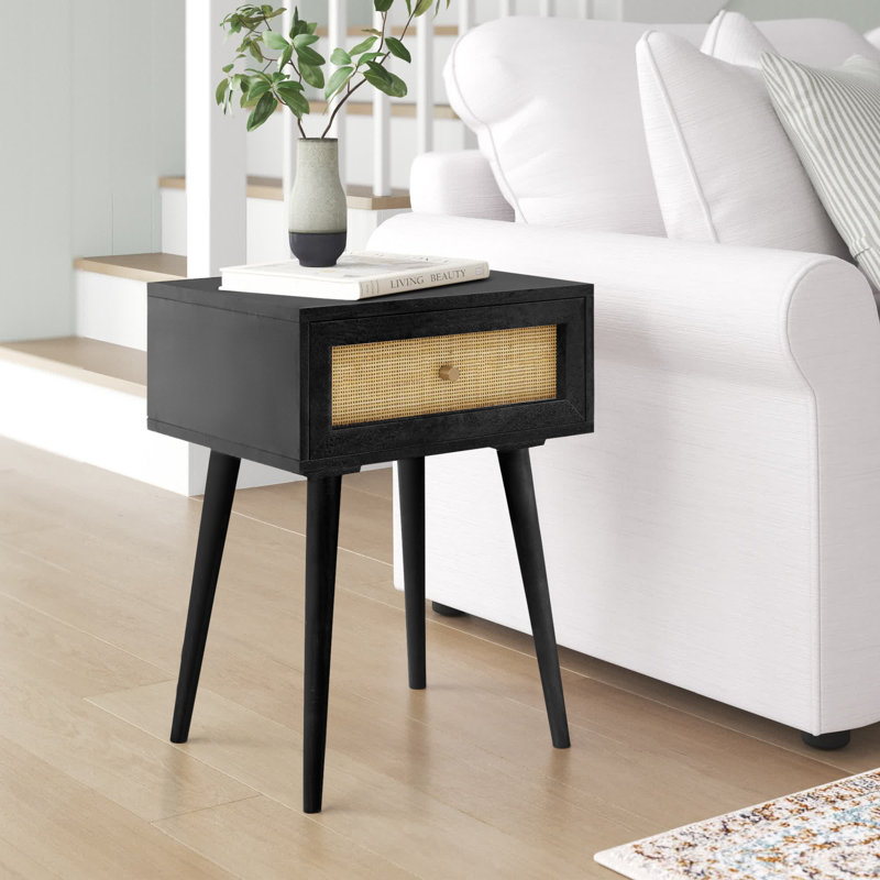 Solid Wood End Table with Storage, Black