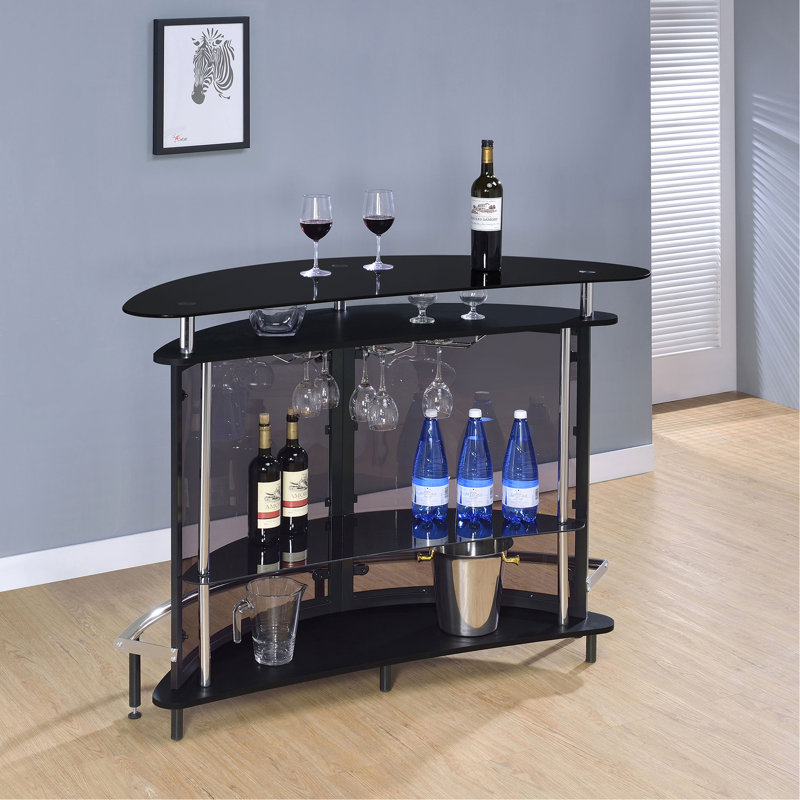 Freestanding Glass Top Home Bar Wine Cabinet, Black