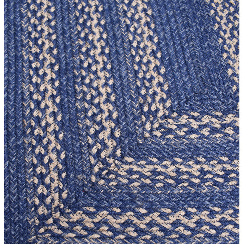Camyla Farmhouse Braided Jute Blue Area Rug, Runner 2' x 6'