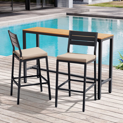 2 - Person Metal Patio Dining Set With Rectangular Bar Table , Cushions Included