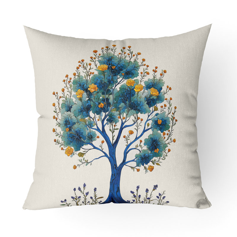 Racines à motifs Intérieur/Extérieur 26x26, Carré 26 po, Crème/bleu sarcelle