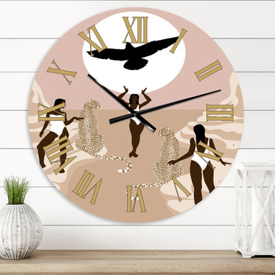 Horloge murale moderne Empowered Cosmic Women Geometric Goddess Series - noir et rouge III