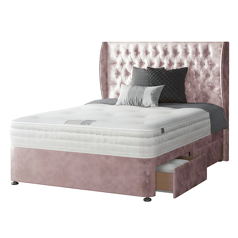 Mandalay Divan Bed Base, Pink, 4 Drawers, Double
