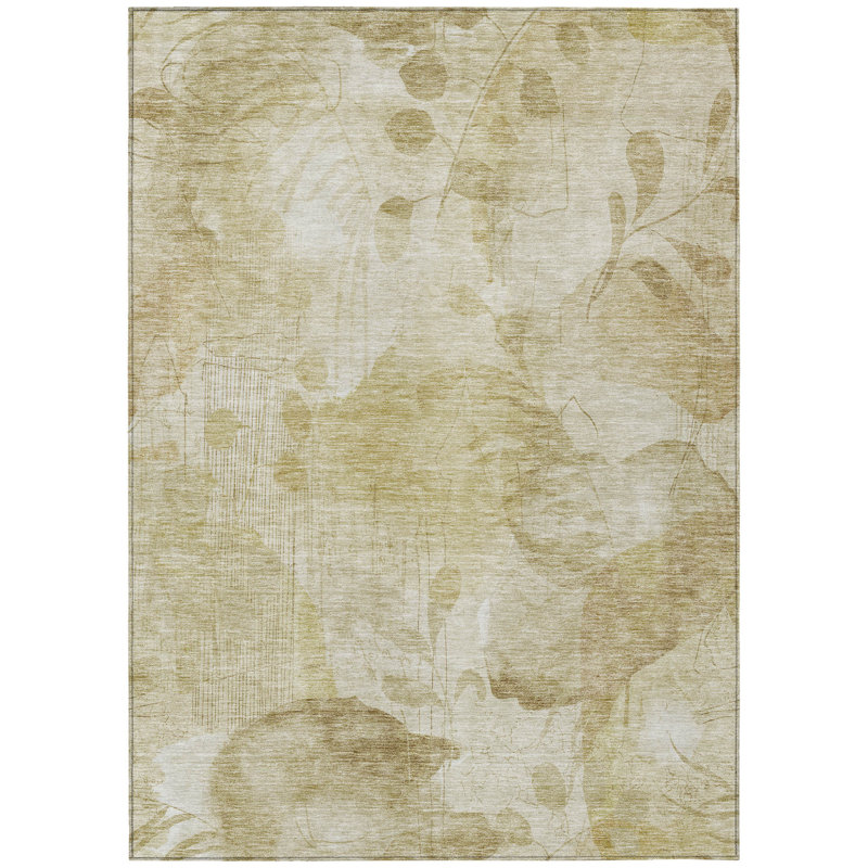 Tapis intérieur beige 10 pi x 14 pi beige et ivoire à motif floral lavable