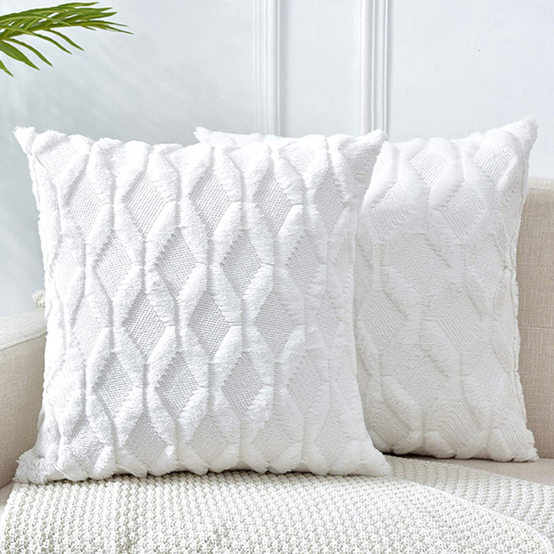 Set of 2 decorative square throw pillows (come with 450g each inserts) size 18"x18", White, 18"H x 18"W, Polyester