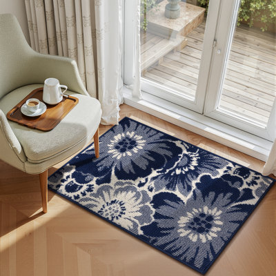 Tapis d'entrée lavable et antidérapant à motif floral