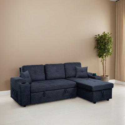 92.12" Pull Out Reversible Sleeper Sectional Sofa Bed with Storage Chaise