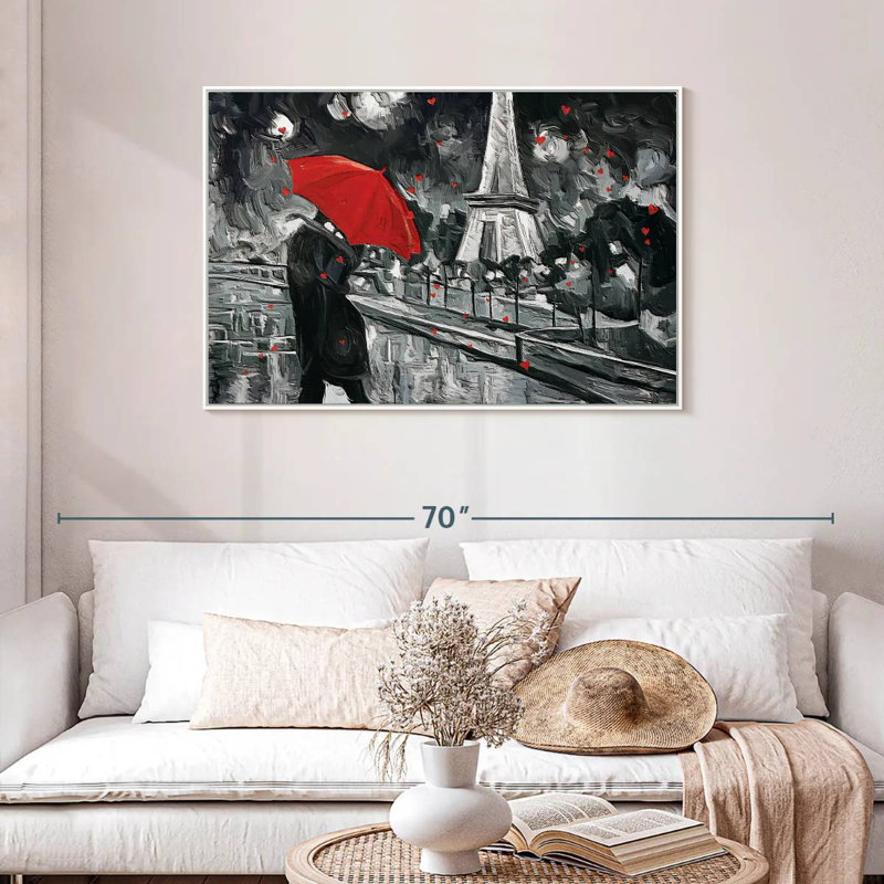 Paris Night Couple Pop, Cadre flottant blanc, 43 po x 29 po